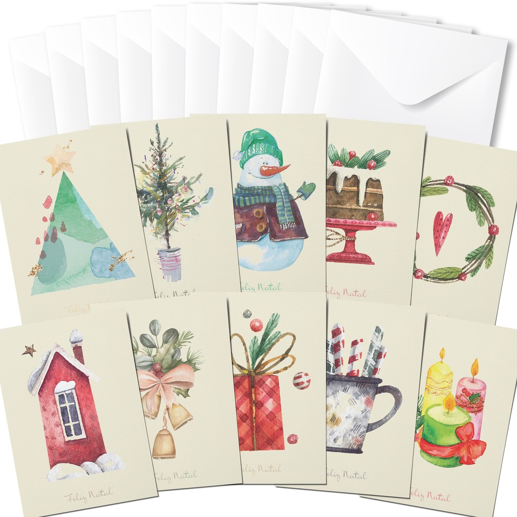 Cartão de Natal – 10 unidades com envelopes – tamanho 10x15cm
