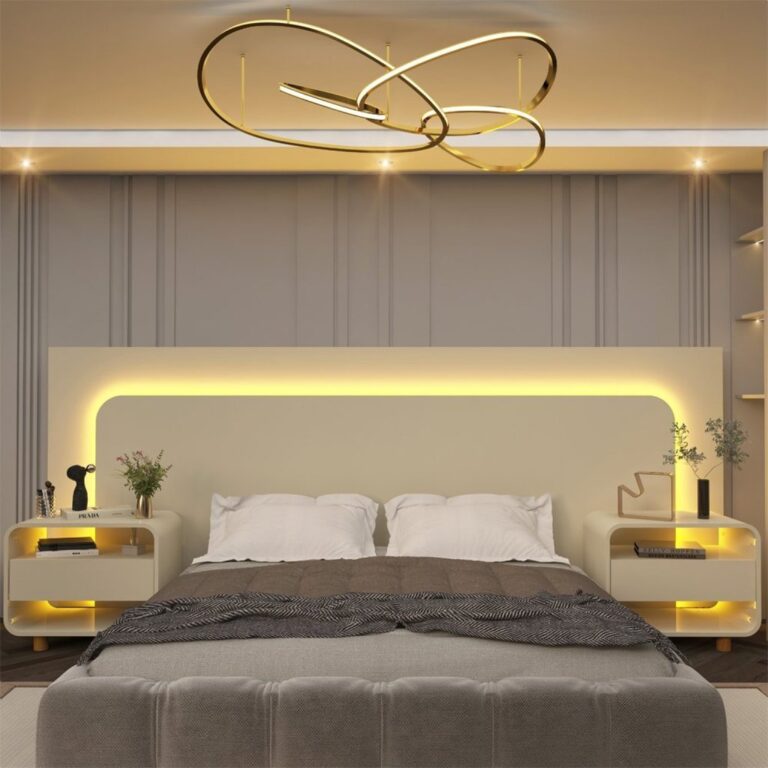 Cabeceira Box Casal com 2 Mesas de Cabeceira com L