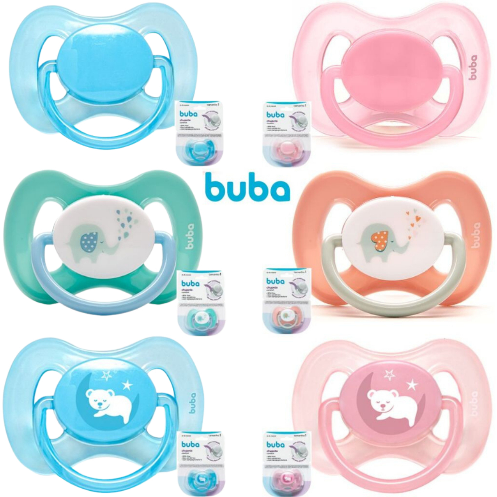 Chupeta Buba Tamanho 1 Comfort Bico Silicone Simétrico Infantil 0 a 6 meses com Ventilação com Tampa