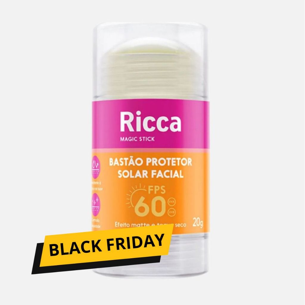 Bastão Facial Protetor Solar FPS 60 Ricca 20g Proteção Alta e Toque Seco Para Todos os Tipos de Pele