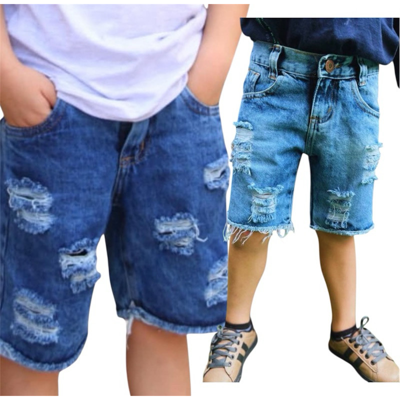 Bermuda Jeans Infantil Destroyed Rasgada | Moda Confortável e Estilosa para Meninos