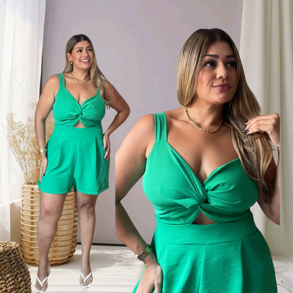 Macaquinho Solto Plus Size Feminino Curto Short Alça Larga Elegante All Curve Tendencia Promoção.