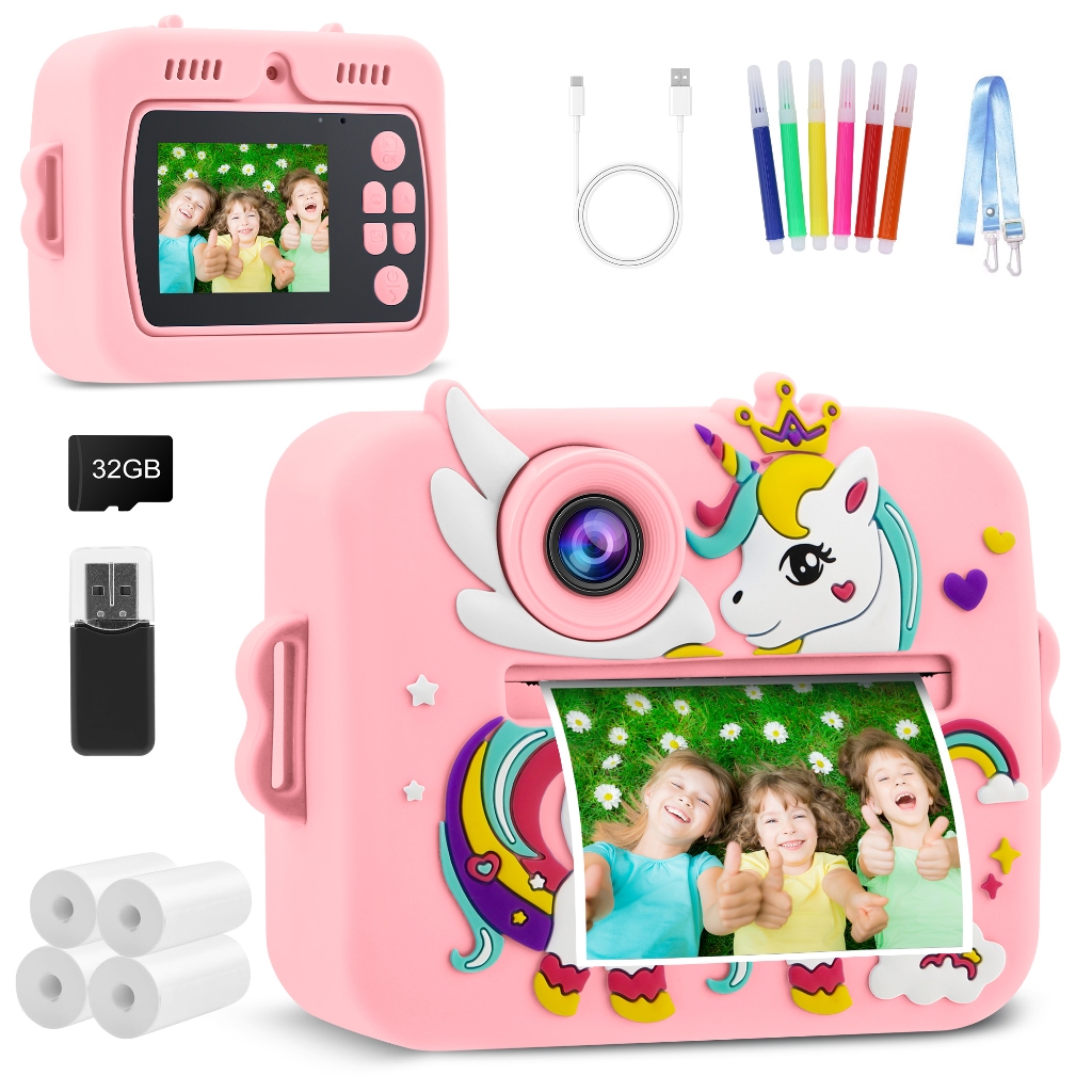 Câmera Infantil Impressão Instantânea Colorido Com Sd 32gb