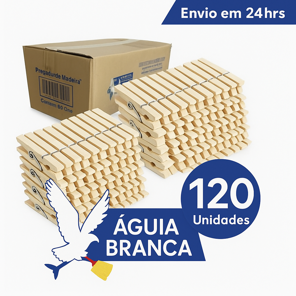Pregadores de Madeira Kit com 120 Unidades – Águia Branca