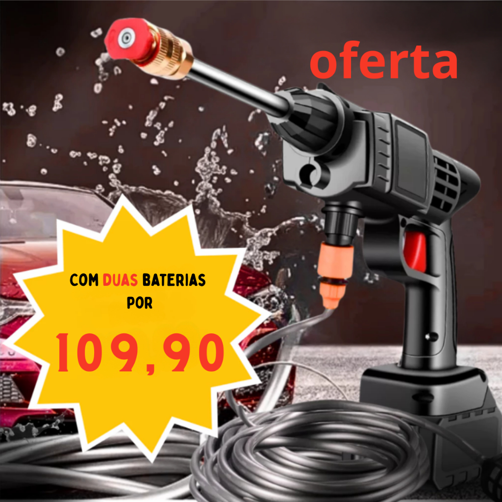 Pistola Lava Jato Lavadora de Alta Pressão Portátil Recarregável 2 Bateria P/ Carros E Jardins Linha