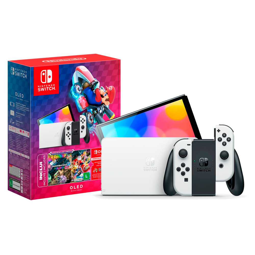 CONSOLE NINTENDO SWITCH OLED 64GB EDIÇÃO MARIO KART 8 DELUXE BRANCO