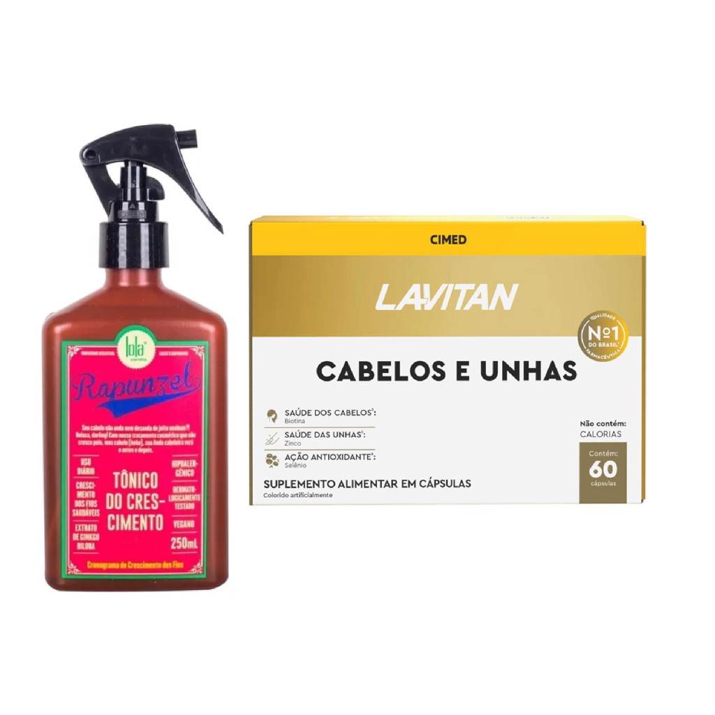 Kit Tônico Rapunzel Lola Com 250ml e Lavitan Cabelos e Unhas Com 60 caps