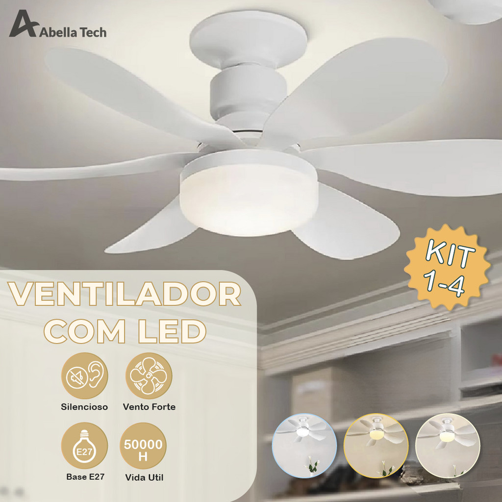 Ventilador de Teto PRO 80W ou 60W Super LED Lâmpada E27 Controle Remoto Luminária Economica de Energ