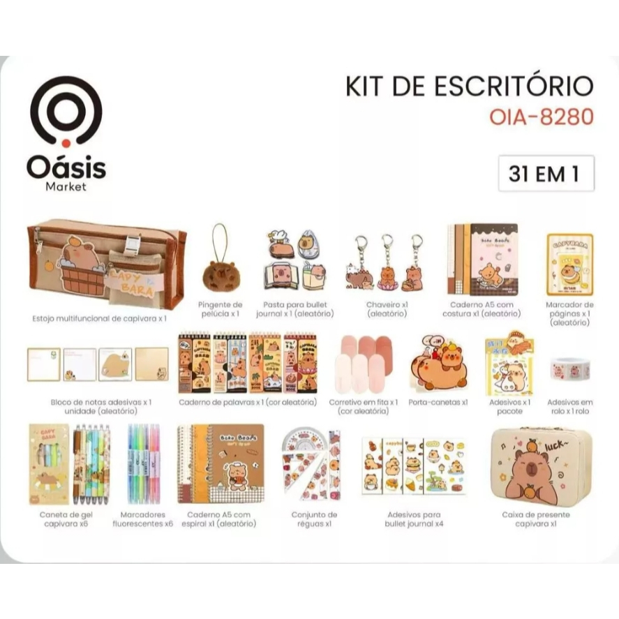 Conjunto de papelaria KAPIBARA 31 em 1+Caixa de presente