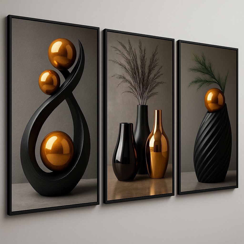 Quadro Decorativo 3 Peças Sala Decorativo Geométrico Abstrato Trio Nordic Hall