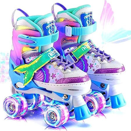 Patins Infantil Sereia 4 Rodas Com Luz De Led Top 