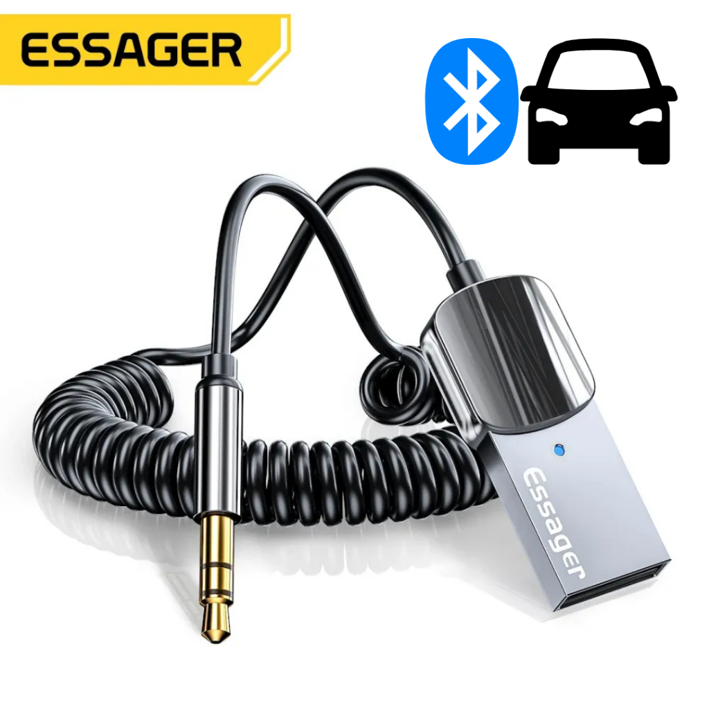 Adaptador Bluetooth 5.0 Essager P2 Auxiliar USB Para Som De Carro E Casa