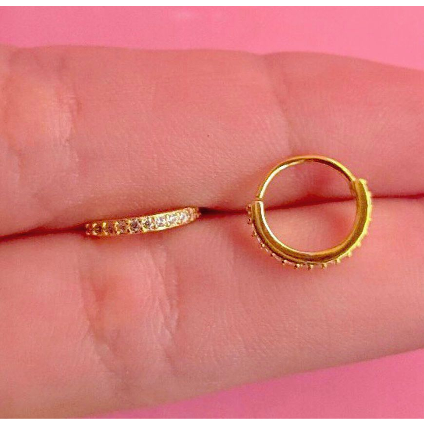 Piercing Aço Cirúrgico Argola Cravejada Com Pedras De Zirconia Para Nariz, Tragus ou Cartilagem