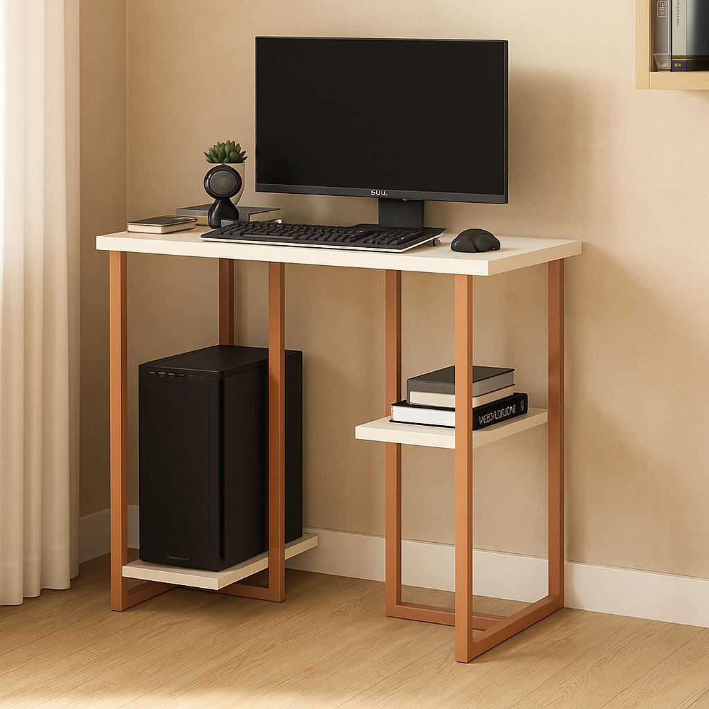 Escrivaninha Resistente Mesa de Computador Pequena 76cm Com Prateleiras Estilo Industrial