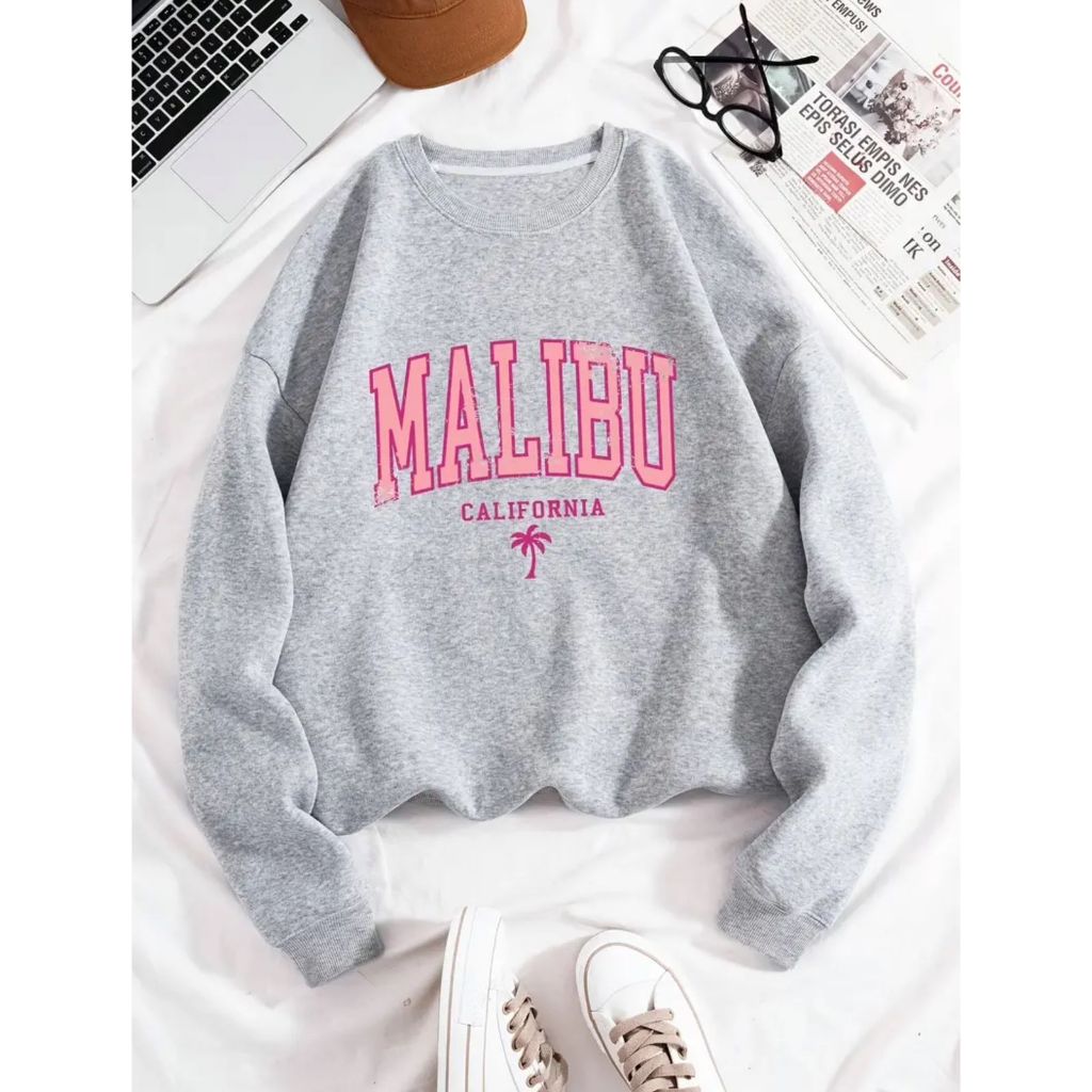 Moletom Careca Malibu Palmeira Gola Redonda Casaco Feminino Masculino Flanelado Unissex Blusa