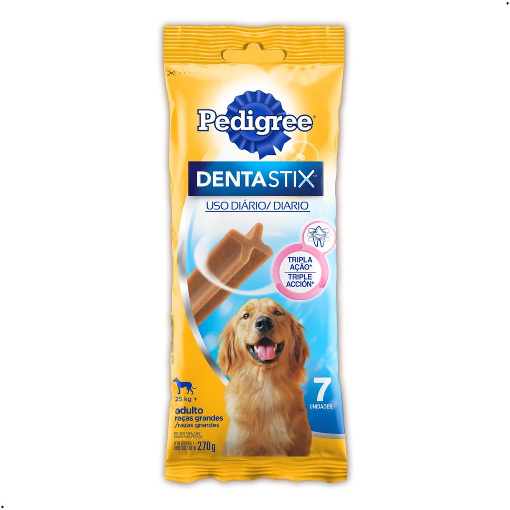 Pedigree Dentastix Cães Adultos Raça Grande 7 unidades 270g Petisco Cachorro Higiene Bucal Cachorro