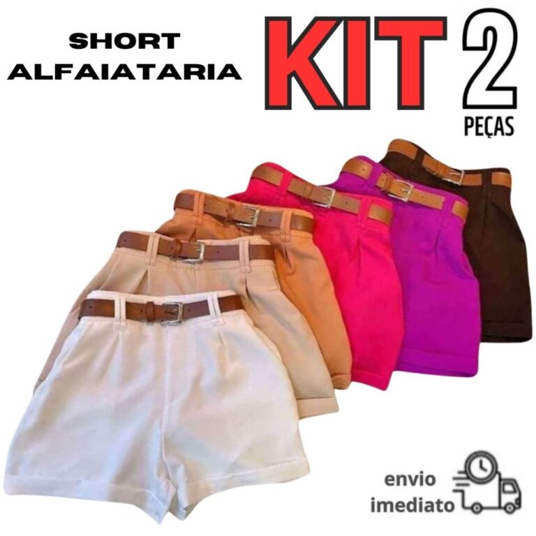 Kit 2 Short Alfaiataria Feminino Com Bolso Com Cin