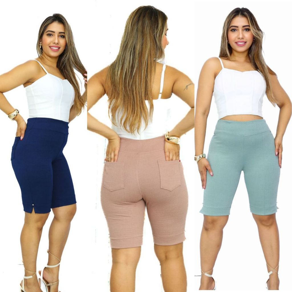 Bermuda Feminina Confortável Malha Crepe Jackar Linho Elastano Short Cintura alta