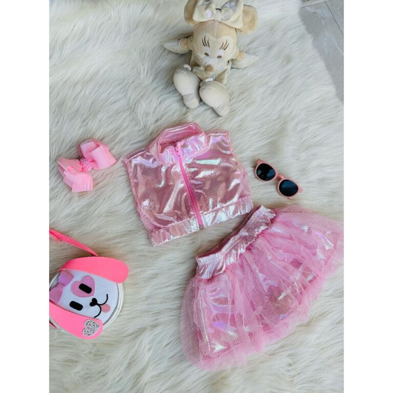 Conjunto Menina Tule ( cropped + shorts Saia, 2 pe