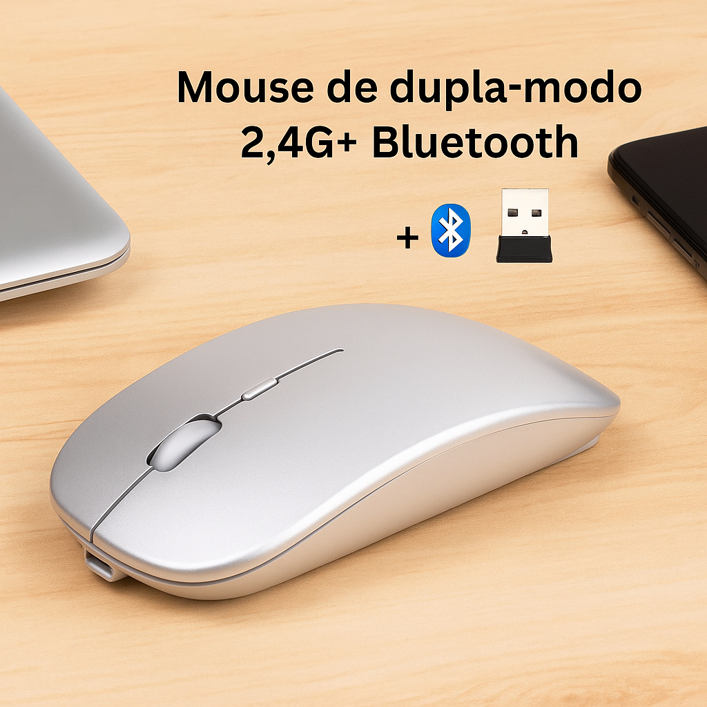 Mouse Sem Fio com bateria Recarregável bluetooh 1600 Dpi 5 Milhões de Clique Usb. 2.4g cor cinza