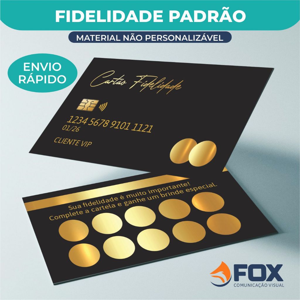 Cartão Fidelidade Pronto – Dourado ou Rose  Arte Padrão  50, 100 e 200 unidades  Envio Rápido