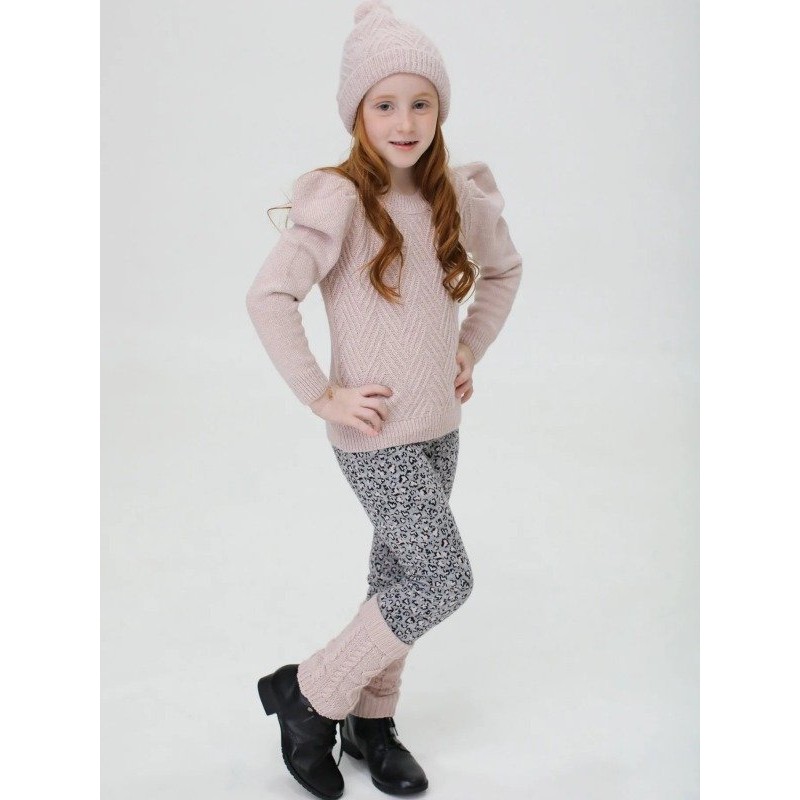 Blusão Em Tricot Infantil Menina Manga Bufante Rosa Claro – Twiky