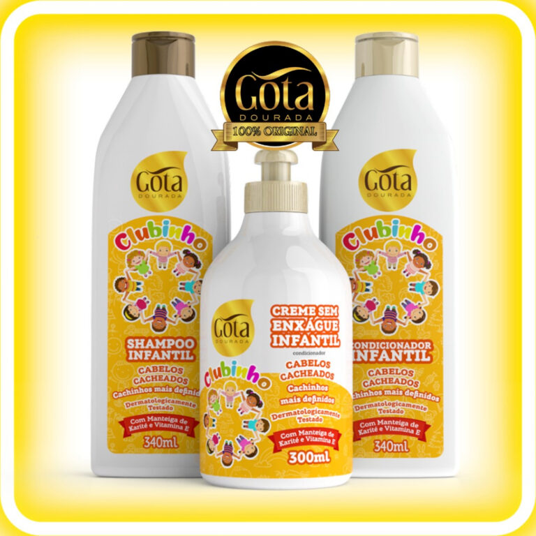 Kit Infantil Gota Dourada Cabelos Cacheados com Sh