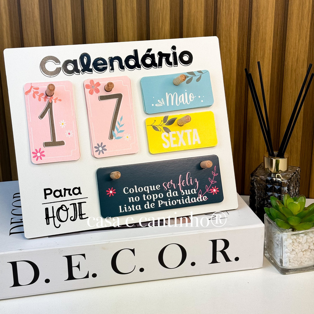 Calendário de Mesa Decorativo com Placas Coloridas Permanente Escritório