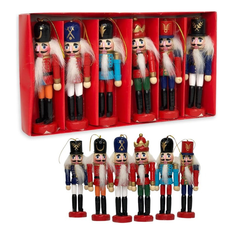 Kit 6 Soldadinhos Natal Quebra Nozes Enfeite Natalino Luxo