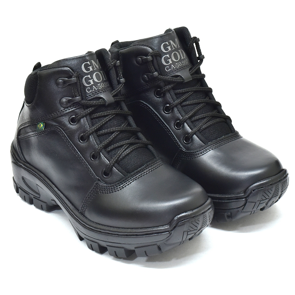 Bota Coturno 100% Couro com C.A bico PVC REF:01 Preto.