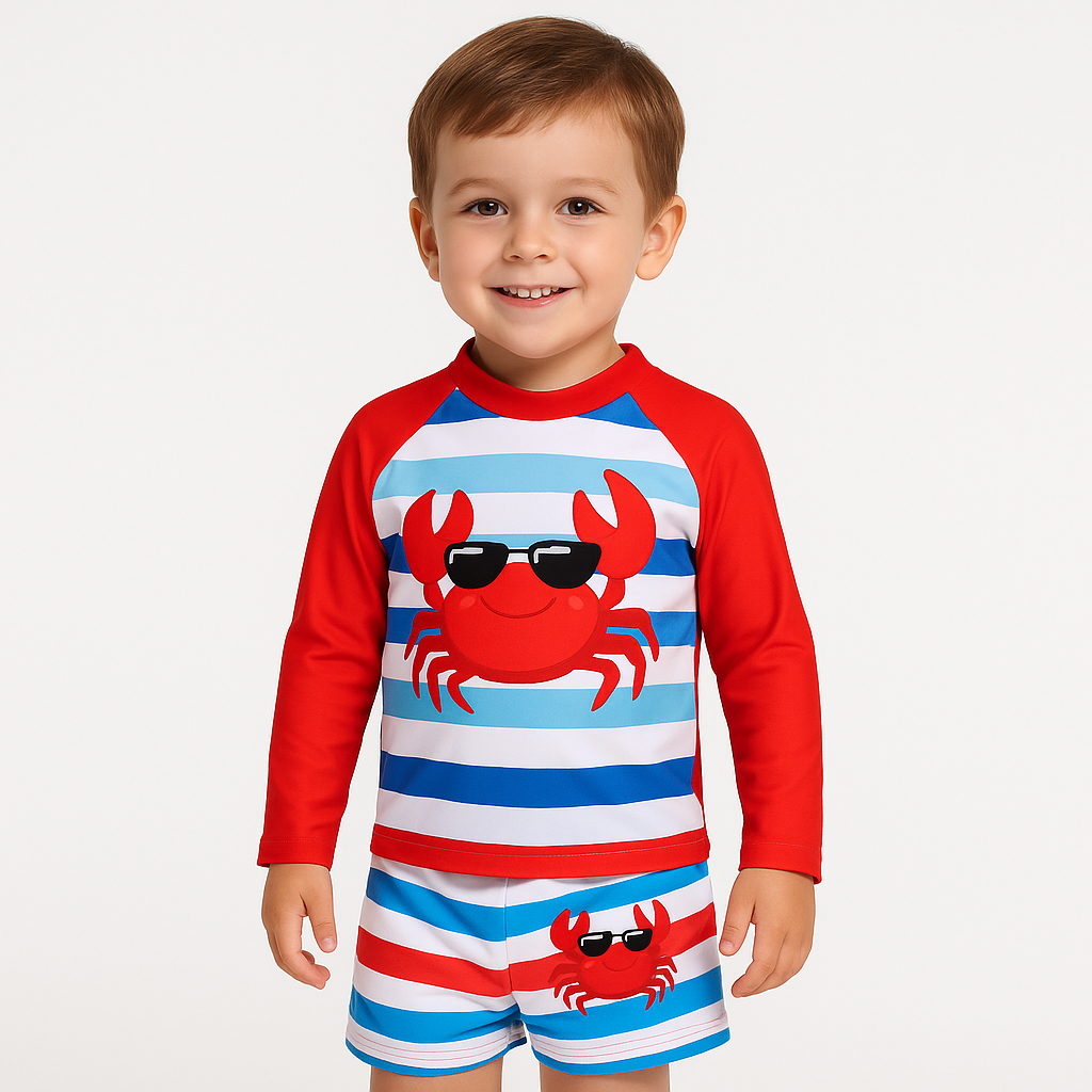 Kit Praia Infantil Masculino UV50+ Camisa Manga Longa + Sunga