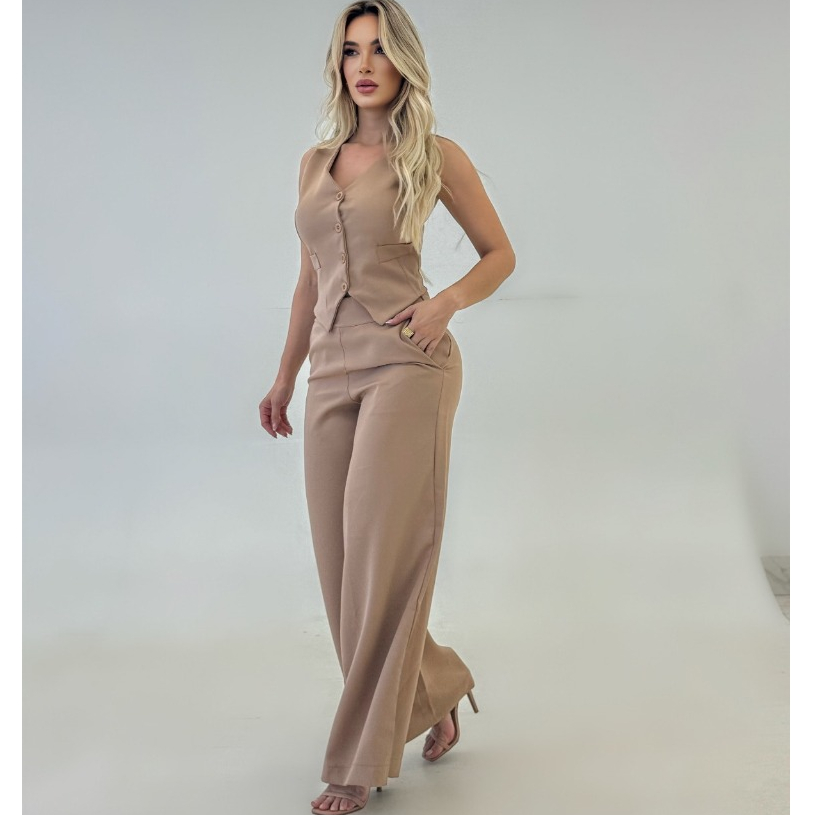Conjunto Social Alfaiataria Colete Calça Pantalona Uniforme Gerente Casamento Plus size Pequeno Gran