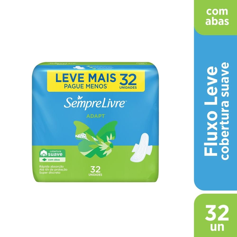 Absorvente s/pre Livre Adapt com 32 Leve + Pague Suave com Abas