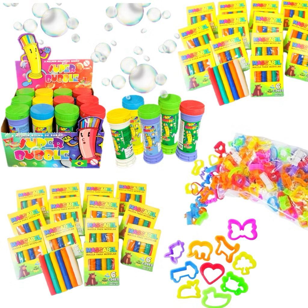 Kit 25 Massinha de Modelar + 25 Bolha de Sabão + 25 Cortador Molde Kit Festa Lembrancinha Infantil