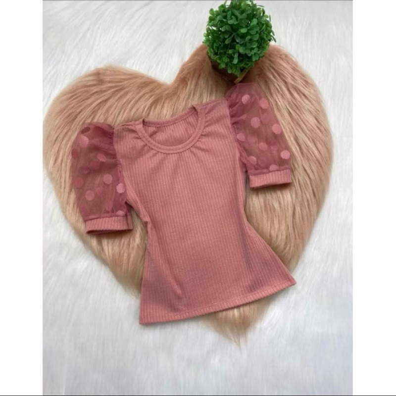 Blusa Canelada Meia Manga Tule Princesa  Infantil Juvenil Do 02 ao 10