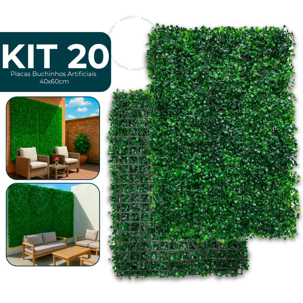 Kit 20 Unidades Placas 40×60 Buchinhos Grama Artificial Jardim Vertical Verde Muro inglês