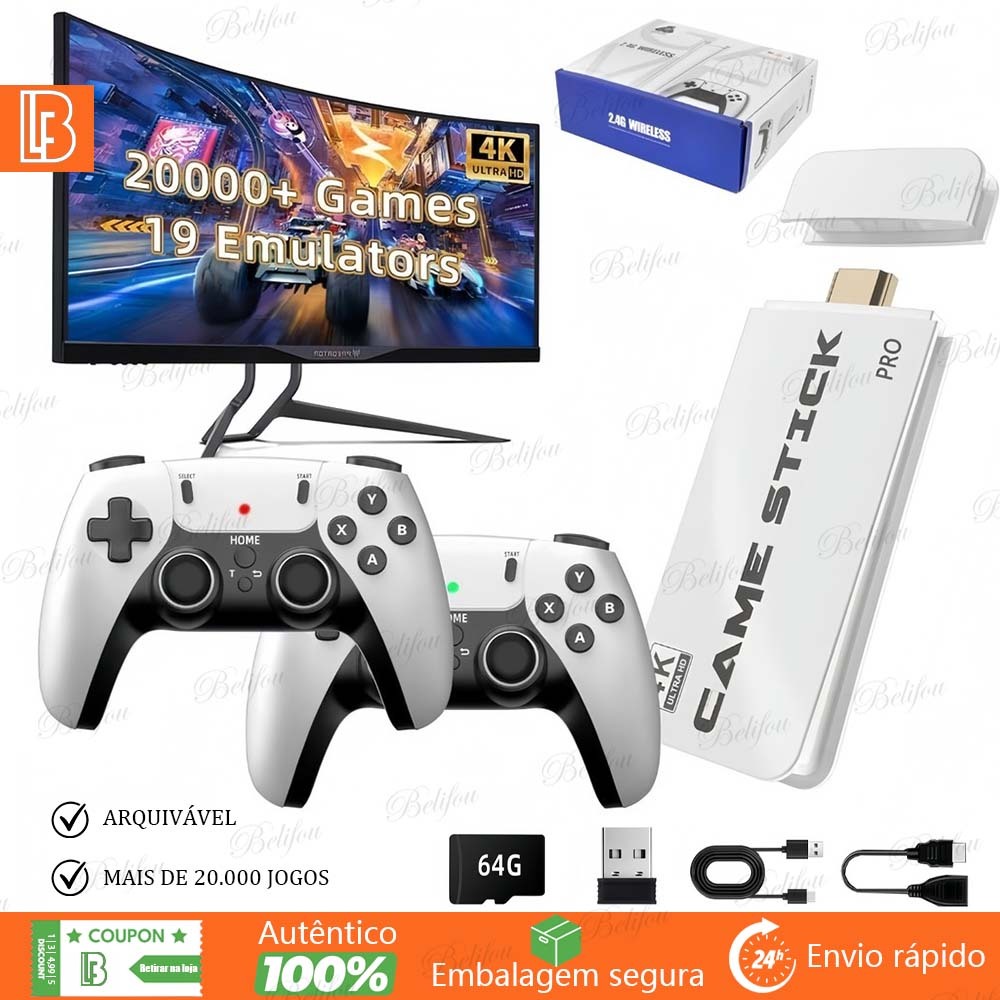 Game Stick 4K M15 Pro 64GB HDMI Console Portátil Com 2 Controles Sem Fio +20000 Jogos Clássicos