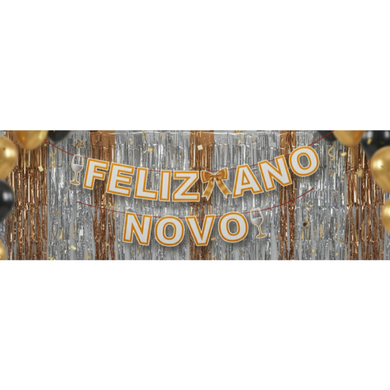 Faixa Varal de Letras Feliz Ano Novo Branco com Do