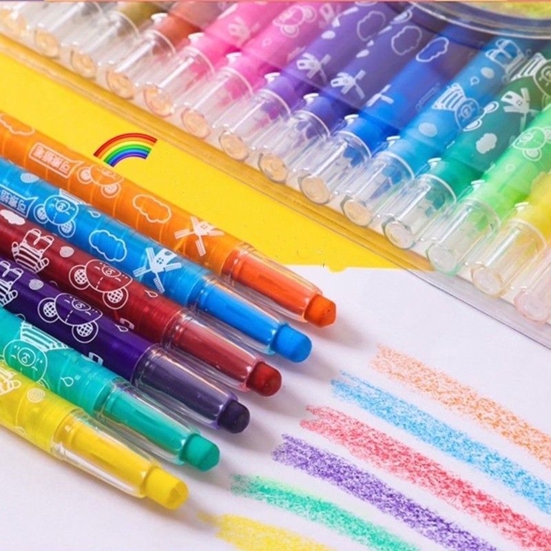 Giz Cera 12/18/24/36 Cores Retrátil Não Tóxico Lavável Rotativa Aquarelavel Para Crianças E Crianças