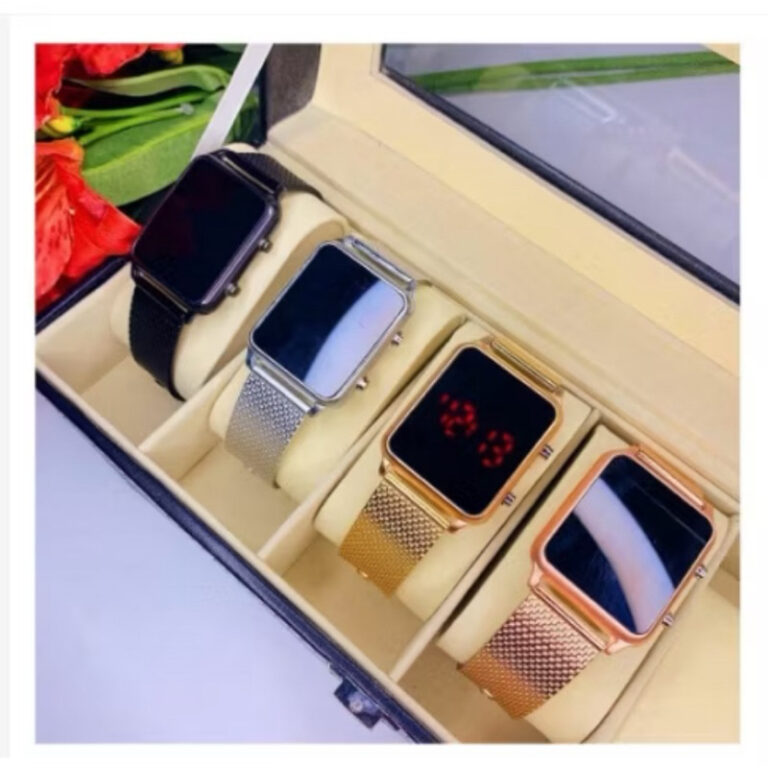 Relógio feminino digital quadrado led aço inox p