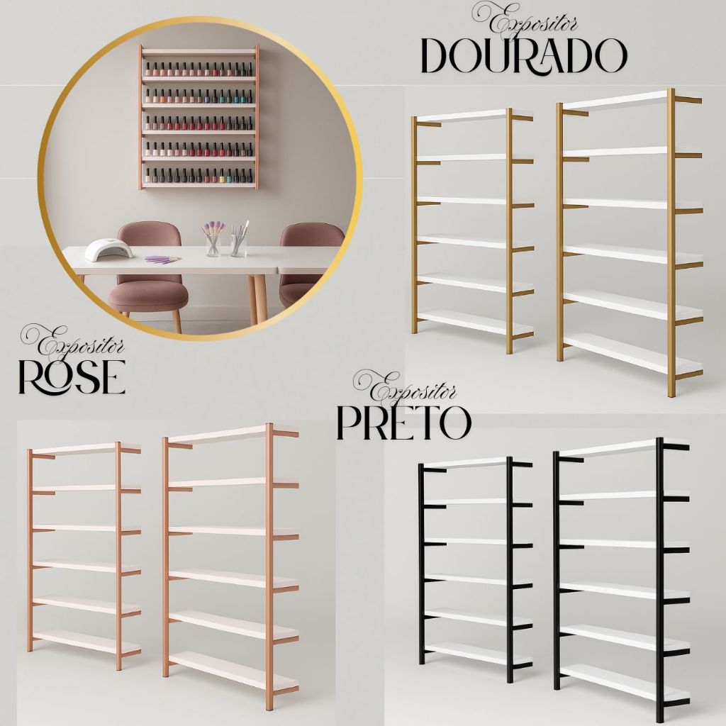 Kit 2 Expositor de Esmalte Para Aproximadamente 500 Cores Rose Gold Preto e Dourado