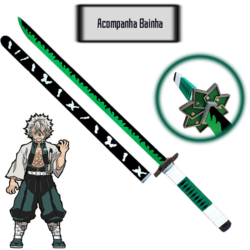 Espada – Katana Demon Slayer / Kimetsu no Yaiba Sanemi em Madeira Decoração Cosplay Treino
