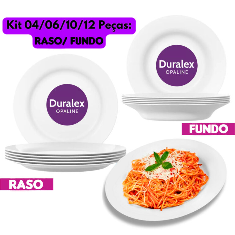 Jogo Kit 04/06/12UN Pratos Raso e Fundo Branco Vid