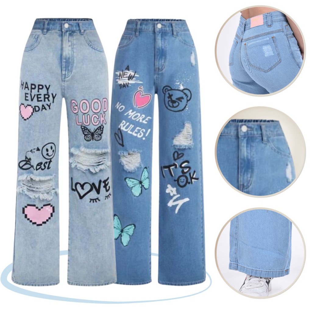 Kit 2 Calças Jeans Wide Leg Infantil Juvenil Pantalona Premium