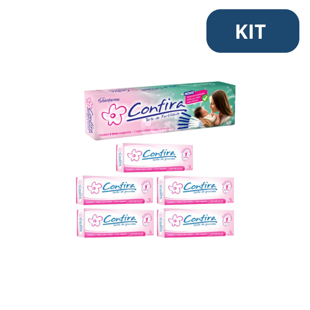 Kit 5 Testes de gravidez + 5 tiras teste de fertilidade ovulação