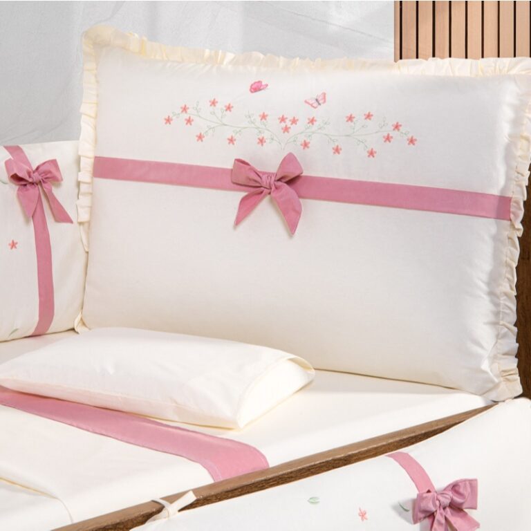 Kit Berço Menina 10 Peças Palha com Laços Rose 