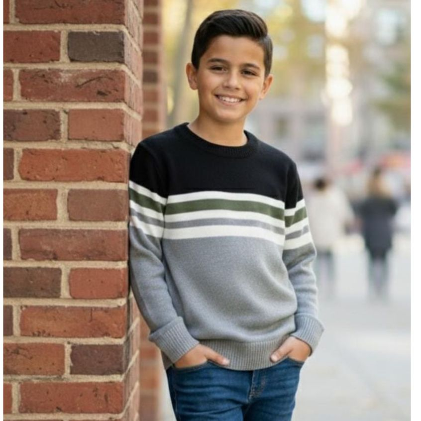 Suéter Listrado Juvenil Menino Tricô Agasalho Blusa Infantil Outono/Inverno Tricot Tamanho 12/14