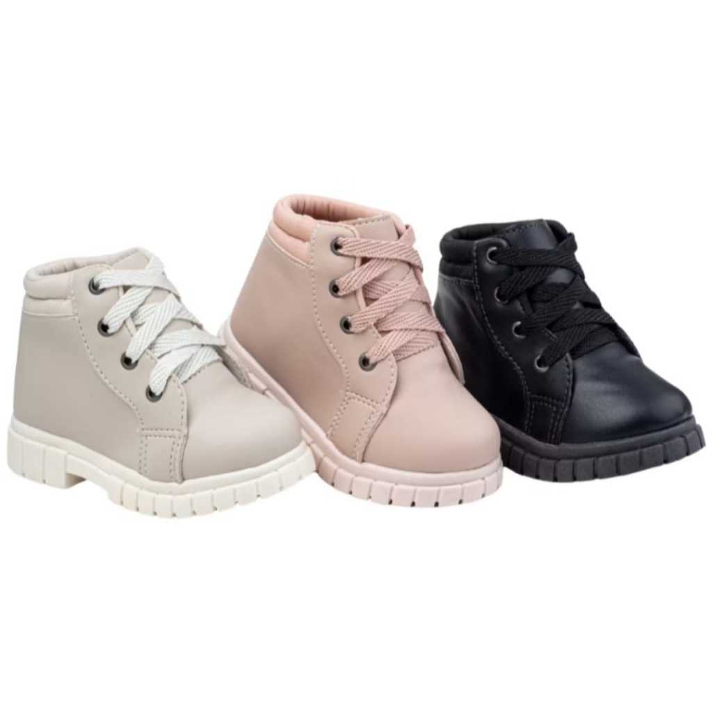 Bota Infantil Coturno 20 ao 27 Cano Curto Cacharréu Preto Nude Off White