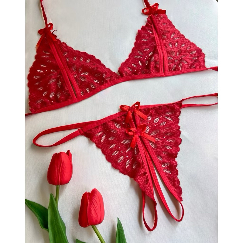 Conjunto Calcinha Sutiã Lingerie Apressadinha Sexy Top Calcinha Renda Amarrar