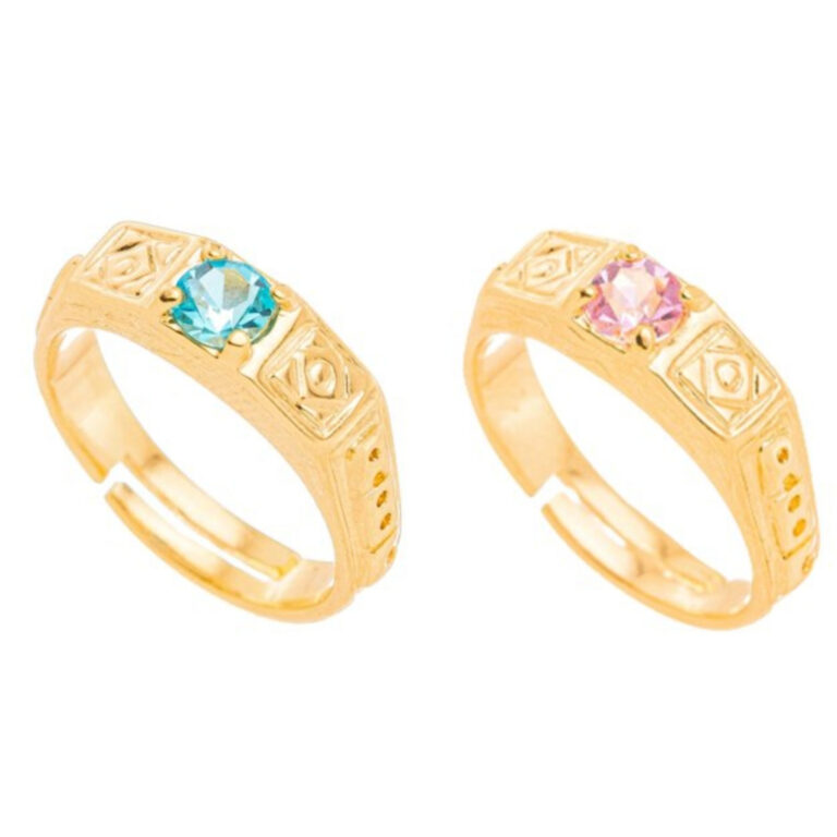 Anel Formatura Infantil ABC Pedra Azul Rosa Folhea